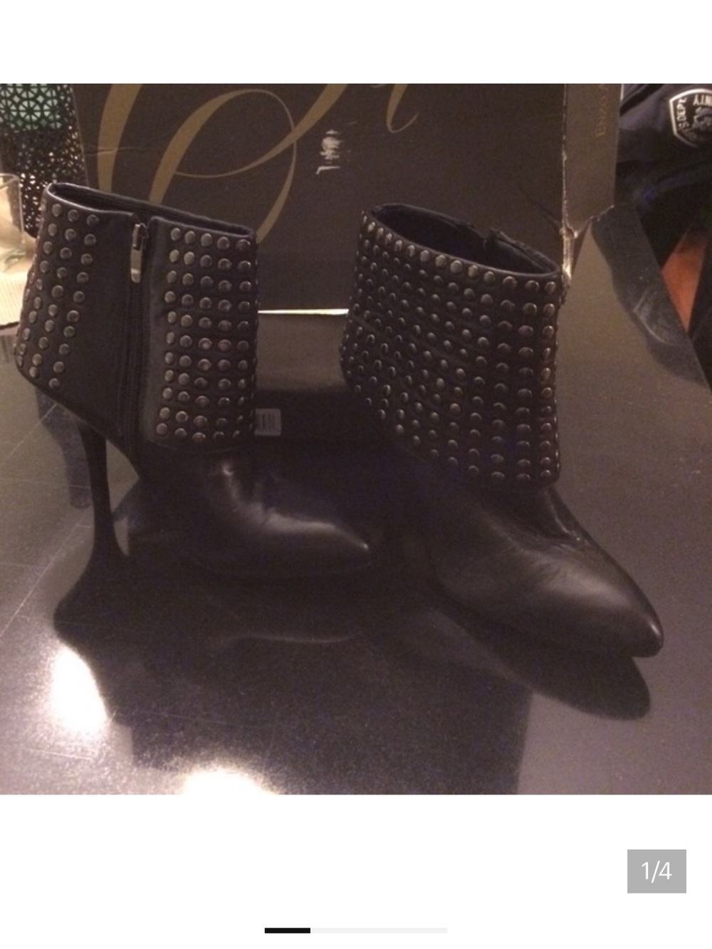 Enzo Angiolini Black Studded Pointed-Toe Ankle Boots